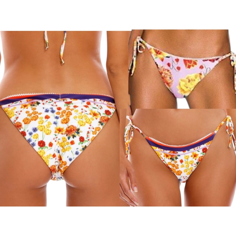 Agua Bendita Alegria Bouk Reversible String Bikini Swim Bottom XL White Floral